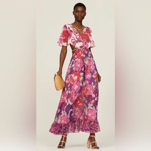 RTR MISA Los Angeles Calista Dress sz Small Floral Maxi Backless open back print